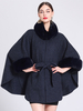 Poncho Femme Col Montant Cape Oversize Fausse Fourrure Gris Clair