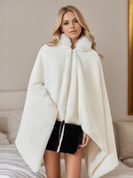 Poncho Femme En Similicuir Blanc Bicolore Col En Fausse Fourrure