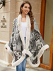 Poncho Femme Imprimé Abricot Cape En Fausse Fourrure