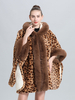 Poncho Femme Imprimé Léopard Capuche Manteau Fourrure
