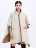 Poncho Femme Manteau Bicolore Col Montant Beige Chaud Cape