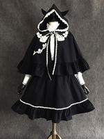 Poncho Gothique Lolita Little Devil Lace Trim Ear Capuche Coton Noir Lolita Cape