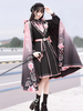 Poncho Lolita militaire Chaînes en polyester noir Brodé imprimé floral Vêtements dextérieur Lolita