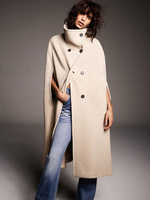 Poncho Manteau Long Femme à Col Montant avec Manches Longues avec Boutonnages Unicolore Décontracté Cape Femme