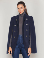 Poncho pour femme bleu marine à double boutonnage vêtements dextérieur en laine dhiver 2025