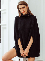 Poncho tricoté à col roulé Cape dautomne décontractée noire