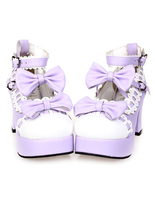 Poney douce talons Lolita Shoes plateforme arcs blanc garniture cheville bracelet coeur forme boucles Déguisements Halloween