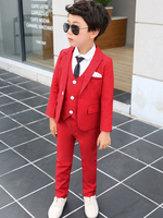 Porteur de bague costumes costume de mariage rouge Tuxedo enfants Tuxedo tenue de soirée 4 pièces