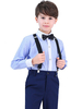 Porteur de bague costumes pantalon à manches longues en coton bleu cravate shirt noir mariage garçon costumes 3pcs