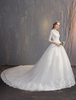 Princesse robe de bal robe de mariée en dentelle ivoire demi-manche trou de serrure col montant robe de mariée longue train