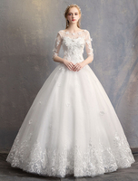 Princesse robe de bal robe de mariée fleurs 3D dentelle ivoire demi-manche longueur de plancher robe de mariée