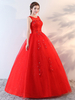Princesse robe de bal robes de mariée en dentelle appliques perlées étage robe de mariée ivoire