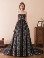 princesse robe de mariée jardin église Avec traîne bustier sans bretelles lacets de dentelle en dentelle noire 30cm Suppliers