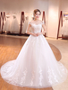 princesse robe de mariée jardin église Avec traîne encolure dégagée lacets de dentelle en tulle Tissu de satin ivoire 1m Suppliers