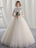 princesse robe de mariée princesse col roulé plissée avec bouton en tulle et doublure longueur plancher
