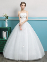 Princesse robes de mariée bretelles robes de bal fleurs perlées Tulle Ivoire étage longueur robe de mariée