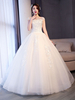 Princesse robes de mariée en dentelle perles robe de bal sans manches étage longueur robe de mariée