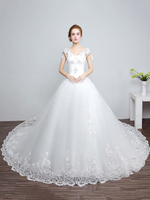 Princesse Robes De Mariée Ivoire Dos Nu Robe De Mariée Dentelle Applique V Cou Long Train Robe De Mariée