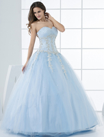 Princesse Robes De Mariée Pastel Bleu Quinceanera Robe Dentelle Applique Chérie Bretelles Tulle Longueur De Plancher Robe De Mariée