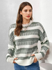 Pull À Col Bijou Bicolore Vert Femme Manches Longues Superposés En Acrylique
