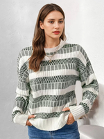 Pull À Col Bijou Bicolore Vert Femme Manches Longues Superposés En Acrylique