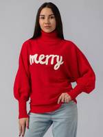 Pull à col montant et manches longues pour femme pull surdimensionné en polyester couleur rouge