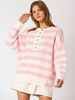 Pull à col roulé pour femme pull surdimensionné en acrylique bleu ciel clair boutons rayures col bijou manches longues