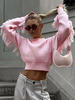 Pull à manches longues en polyester pour femme avec franges roses et col bijou