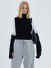 Pull Court en Maille Femme avec Manches Longues à Col Montant Bicolores Pull Femme