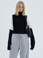 Pull Court en Maille Femme avec Manches Longues à Col Montant Bicolores Pull Femme