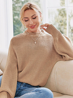 Pull Court Femme en Côtelé à Col Rond avec Manches Longues Amples Unicolore