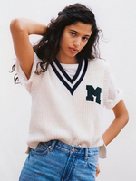 Pull Court Imprimé Femme à Col V sans Manches Bicolores Pull Femme