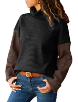 Pull décontracté à col roulé en tricot de couleur pour femmes