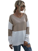 Pull Décontracté Femme avec Manches Longues à Col Rond Bicolores Pull Femme Court