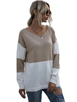 Pull Décontracté Femme avec Manches Longues à Col Rond Bicolores Pull Femme Court