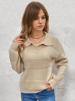 Pull En Acrylique À Manches Longues Col Rabattu Femme Couleur Champagne