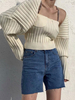 Pull en Côtelé Court à Col Carré avec Manches Longues Unicolore Pull Femme