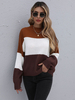 Pull en Côtelé Court à Col V avec Manches Longues Tricolores Pull Femme