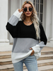 Pull en Côtelé Court à Col V avec Manches Longues Tricolores Pull Femme