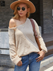 Pull en Côtelé Court Décontracté à Col Décolleté avec Manches Longues Unicolore Pull Femme