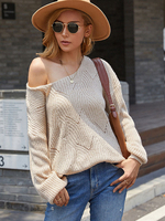 Pull en Côtelé Court Décontracté à Col Décolleté avec Manches Longues Unicolore Pull Femme