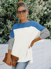 Pull en Côtelé Court Décontracté à Col Rond avec Manches Longues Tricolores Pull Femme