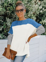 Pull en Côtelé Court Décontracté à Col Rond avec Manches Longues Tricolores Pull Femme