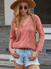 Pull en Côtelé Court Décontracté à Col V avec Manches Longues Unicolore Pull Femme