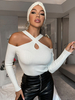 Pull en Côtelé Court Femme à Col Décolleté avec Manches Longues Unicolore Pull Femme