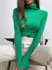 Pull en Côtelé Court Femme à Col Montant avec Manches Longues Unicolore Pull Femme