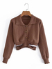 Pull en Côtelé Court Femme à Col Revers avec Manches Longues avec Boutons Unicolore