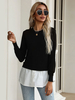 Pull en Côtelé Court Femme à Col Rond avec Manches Longues Bicolores Pull Femme