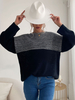 Pull en Côtelé Court Femme à Col Rond avec Manches Longues Bicolores Pull Femme