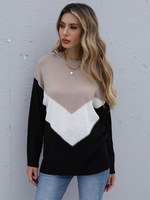 Pull en Côtelé Court Femme à Col Rond avec Manches Longues Tricolores Pull Femme